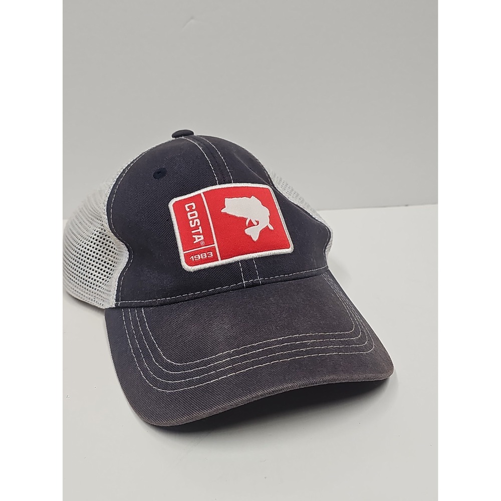 Costa Fish Patch Trucker Hat Adjustable Mesh Back Gray White Red One Size